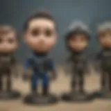 A detailed display of various Fallout bobbleheads showcasing their unique designs