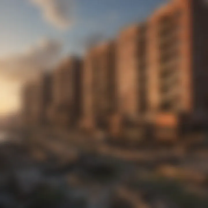 Aerial view of Waterstreet Condos at sunset