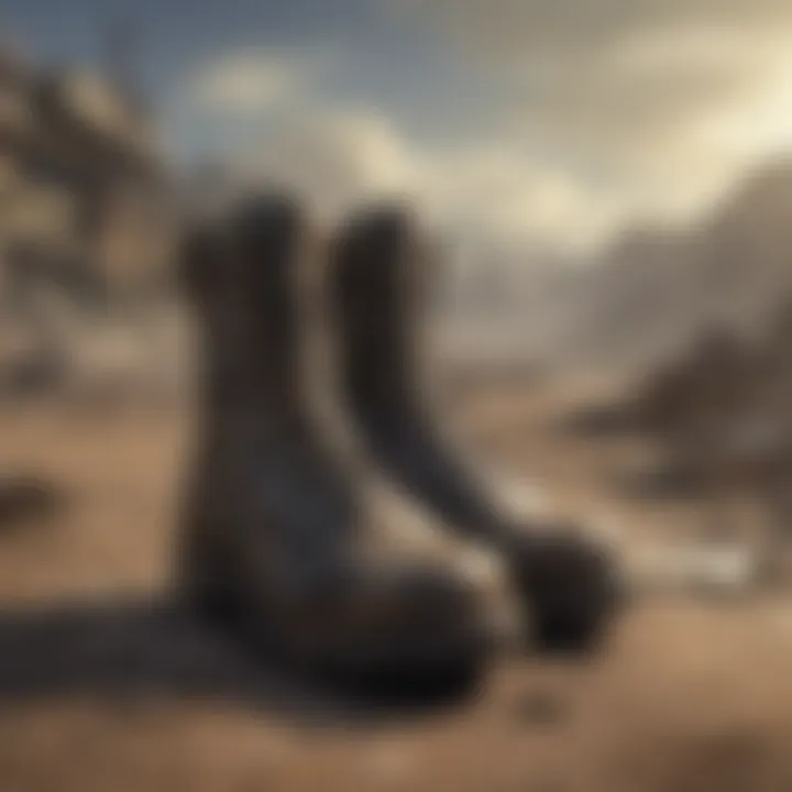 Sleek combat boots in apocalyptic setting