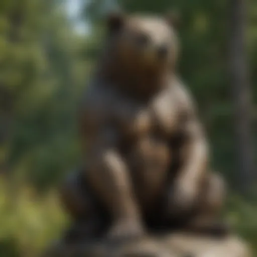 Majestic bear statuary in serene natural setting