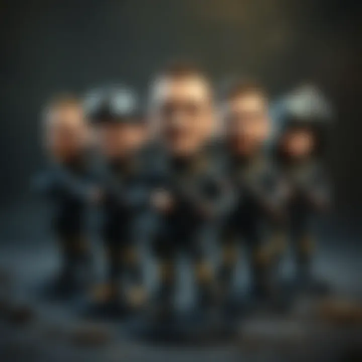 Diverse Collection of Custom Army Bobbleheads A collection of various custom army bobbleheads displayed on a shelf, highlighting diversity