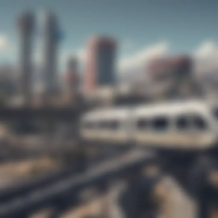 A scenic view of a Las Vegas Monorail train in motion against the city skyline.