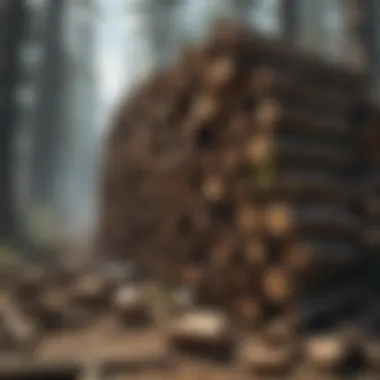 Wood pile in a lush forest setting