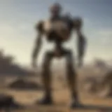 An advanced Duraframe robot standing in a desolate wasteland