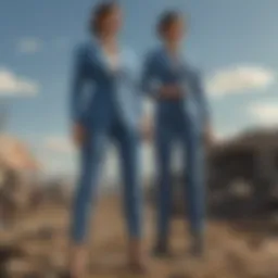 Elegant sky blue pants suit on mannequin