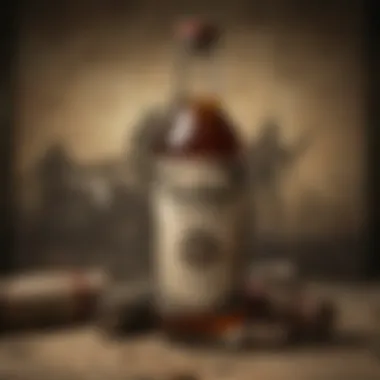 Bourbon Bottles as Artifacts in Fallout Artistic arrangement of empty bourbon bottles against a post-apocalyptic backdrop, emphasizing their decorative role in Fallout.