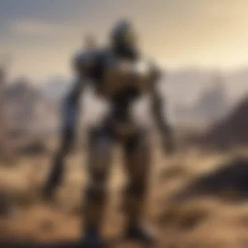 Enigmatic robotic companion in wasteland