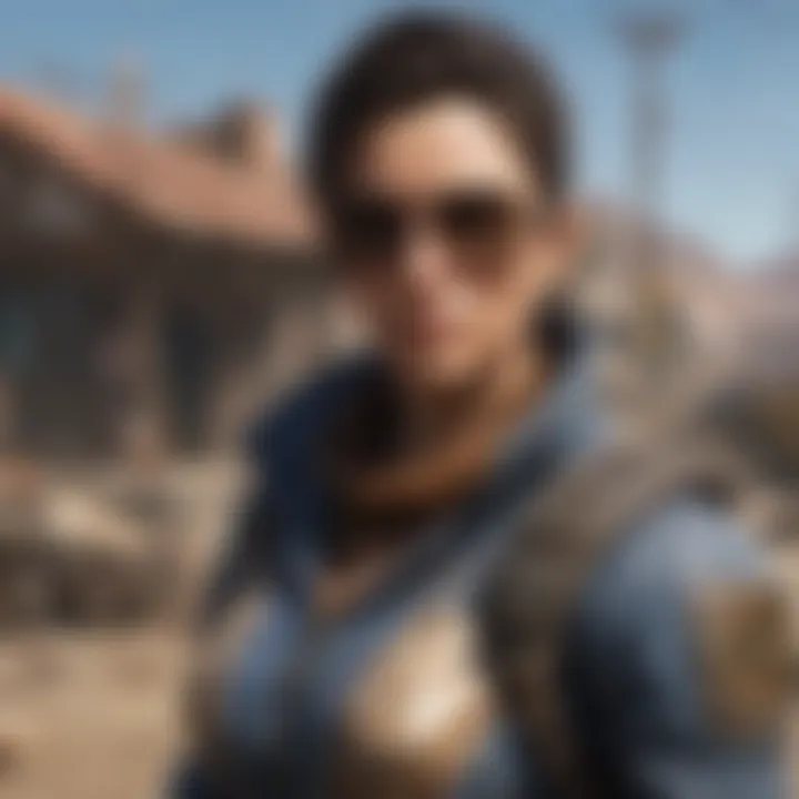 Character in a post-apocalyptic setting wearing Gunners sunglasses, enhancing their identity.