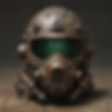 Rustic Helmet with Scavenged Elements Rustic helmet adorned with scavenged materials