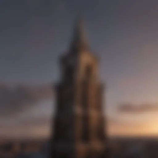 Stunning view of a North Church Tower against a sunset.