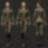 Elegant lady in army fatigue dress walking confidently