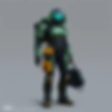 A glimpse of a unique combat suit featuring advanced technological elements.