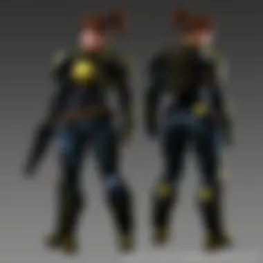 A detailed view of a power armor set highlighting its female variant.