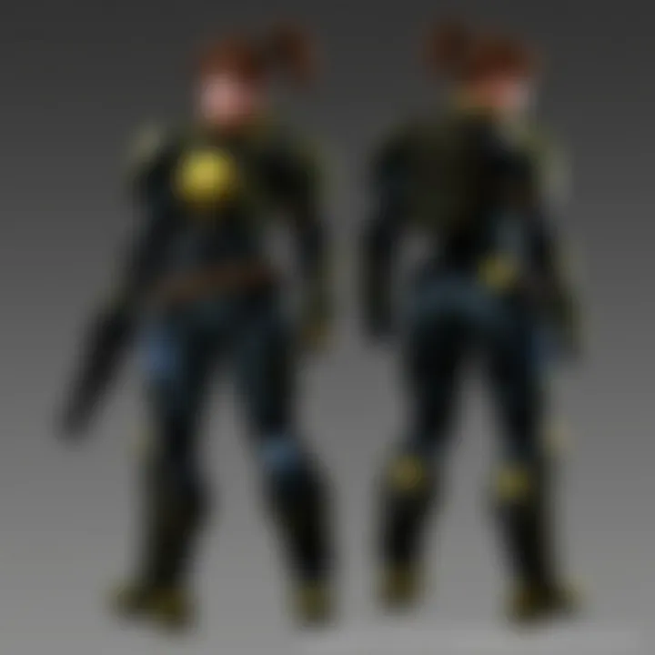 A detailed view of a power armor set highlighting its female variant.