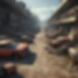A panoramic view of Bridgeway Junkyard, showcasing its vast expanse and desolate beauty.