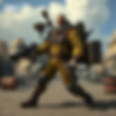 Character Navigating with Bulk Gear A character effectively utilizing bulk gear to navigate the wasteland and its challenges.
