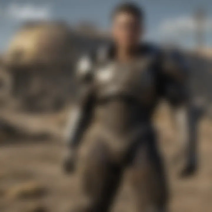 A close-up of a character from the Fallout mobile game, highlighting unique customization options.