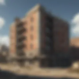 Exterior view of Fort Strong Apartments showcasing post-apocalyptic architecture