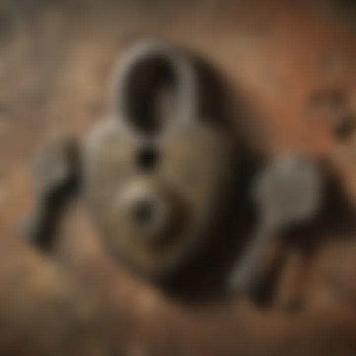 A close-up of a vintage lock and key, showcasing the craftsmanship and design
