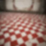 Abstract geometric red and white floor tile pattern