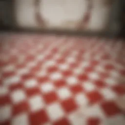 Abstract geometric red and white floor tile pattern