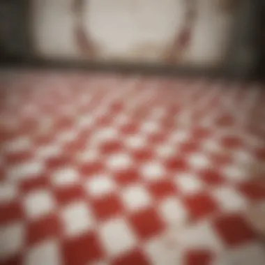Geometric Elegance of Red and White Tiles Abstract geometric red and white floor tile pattern