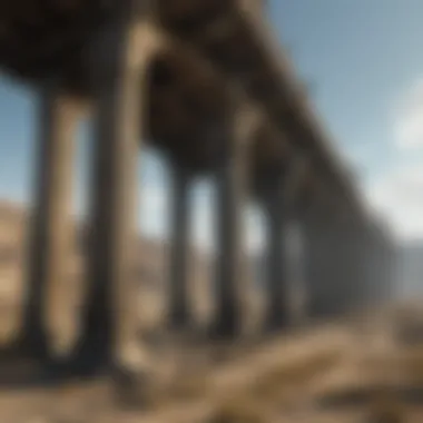 Close-up of the bridge's intricate architectural details and decay