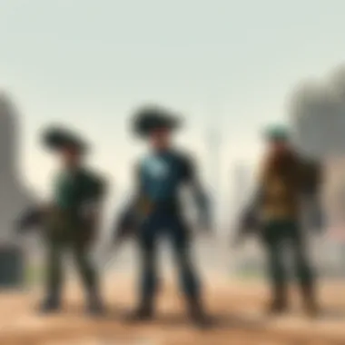 A group of raiders depicted in an immersive Fallout landscape.