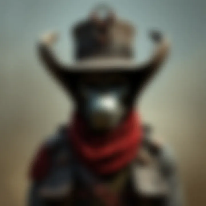 Symbolic representation of rebellion through raider hat in a post-apocalyptic setting.