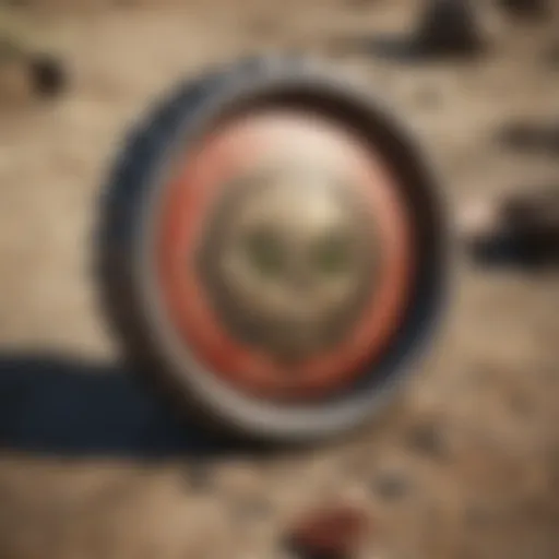 A close-up of a bottlecap lens reflecting a wasteland landscape