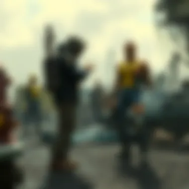 Character Interaction Scene A scene depicting character interactions at the Four Star Junkyard, emphasizing dialogue and relationships