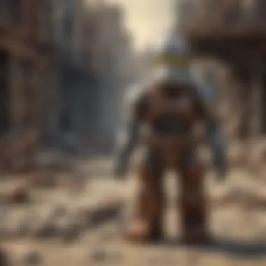 An artistic representation of LEGO figures in a post-apocalyptic Fallout setting