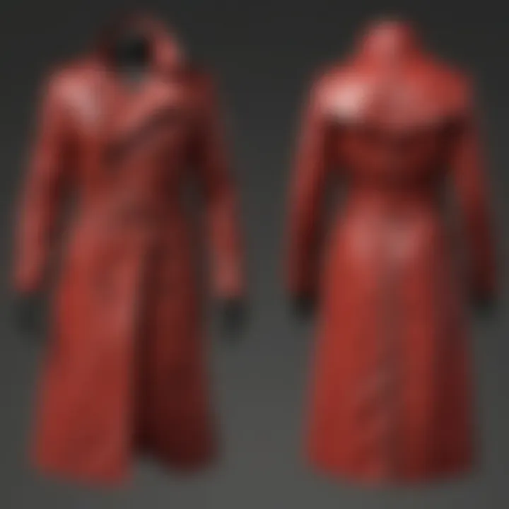 Various designs of the red leather trench across different Fallout games