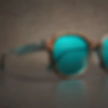 Close-up view of turquoise tortoise shell glasses highlighting intricate patterns