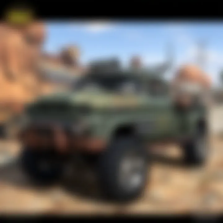 A modified vehicle navigating through a wasteland