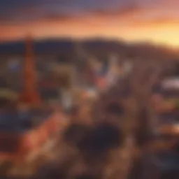 Aerial view of Las Vegas Strip skyline at sunset