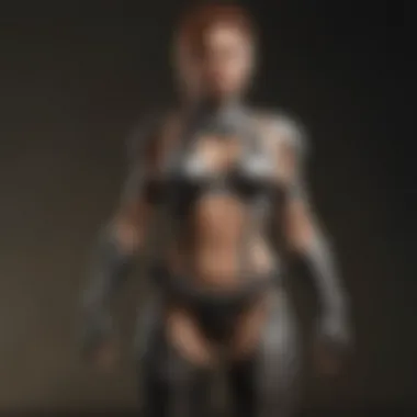 Female wrestler in futuristic metallic armor