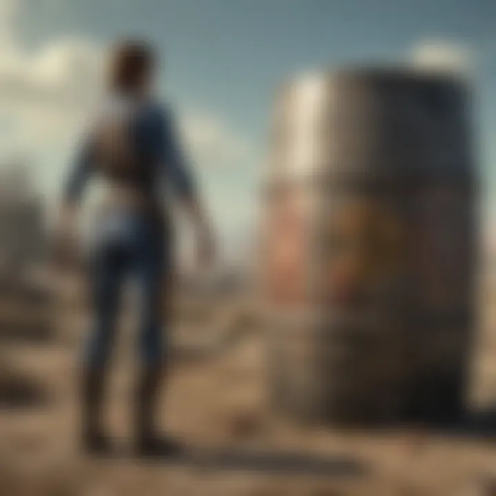 A Fallout character interacting with a chemical barrel