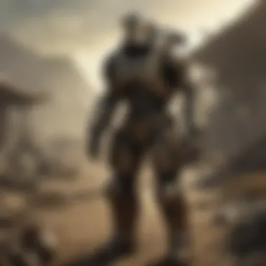 Character Utilizing Survival Knowledge A character in the Fallout universe referencing a survival manual in a desolate landscape