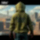 Fallout hoodie displayed against a backdrop of a post-apocalyptic landscape