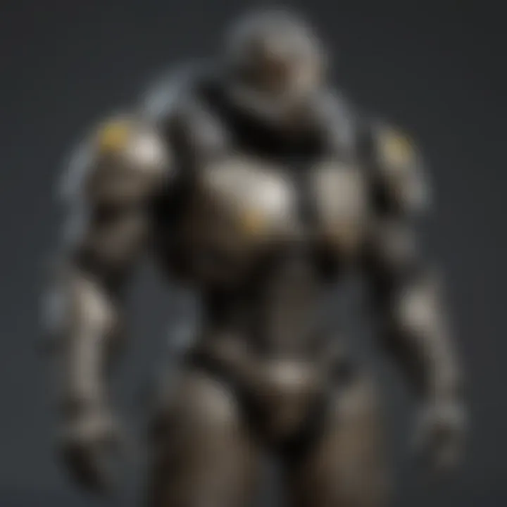 Detailed view of a Fallout Power Armor figure showcasing intricate design features