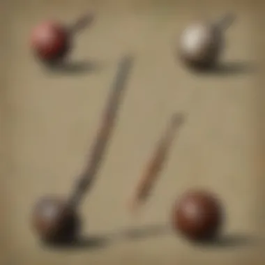 Historical Evolution of Croquet Mallets Historical representation of croquet mallets in early gameplay, highlighting their evolution over time.
