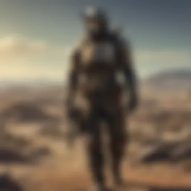 Boone's Vigilance in the Wasteland Boone standing in the Mojave Wasteland, his rifle at the ready, symbolizing his vigilance and skills as a sharpshooter.