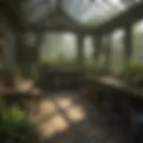 Lush greenery inside Jamaica Cottage Shop greenhouse