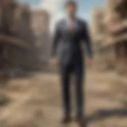 Jones in a suit standing tall