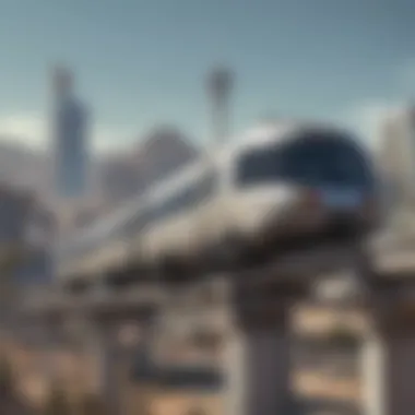 Elegant design of a monorail train gliding through the Las Vegas skyline