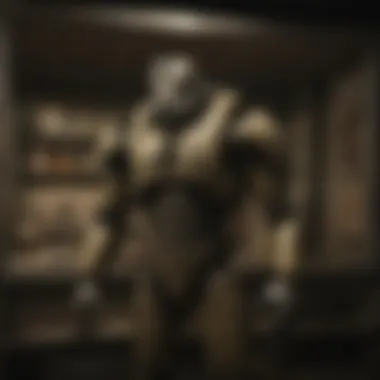 A character interacting with a legendary display case in the Fallout series