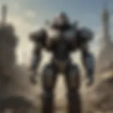 Liberty Prime standing tall amidst a war-torn landscape