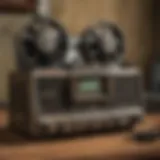 Vintage tape recorder on wooden desk