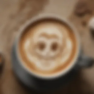 Close-up of coffee cup with swirling latte art